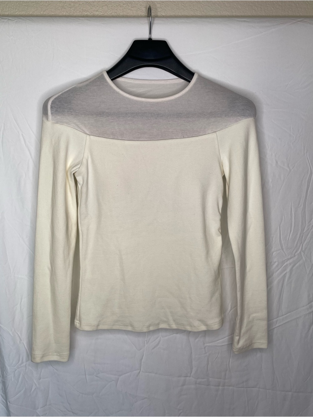 OGL Off-White Colorblock Sheer Panel Long Sleeve Top